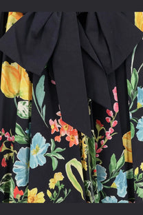 Lavi womens spritz cotton chemisier dress in beige with a vibrant floral pattern on dark background