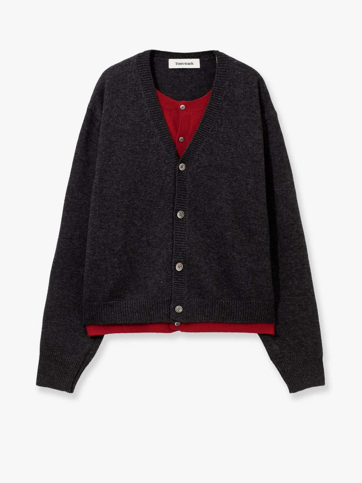 Tonywack Men's Layered Wool Blend Cardigan Grey