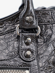 Balenciaga Women's Le City Medium Metallic Leather Handbag Grey, view 4