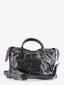 Balenciaga Women's Le City Medium Metallic Leather Handbag Grey, view 2