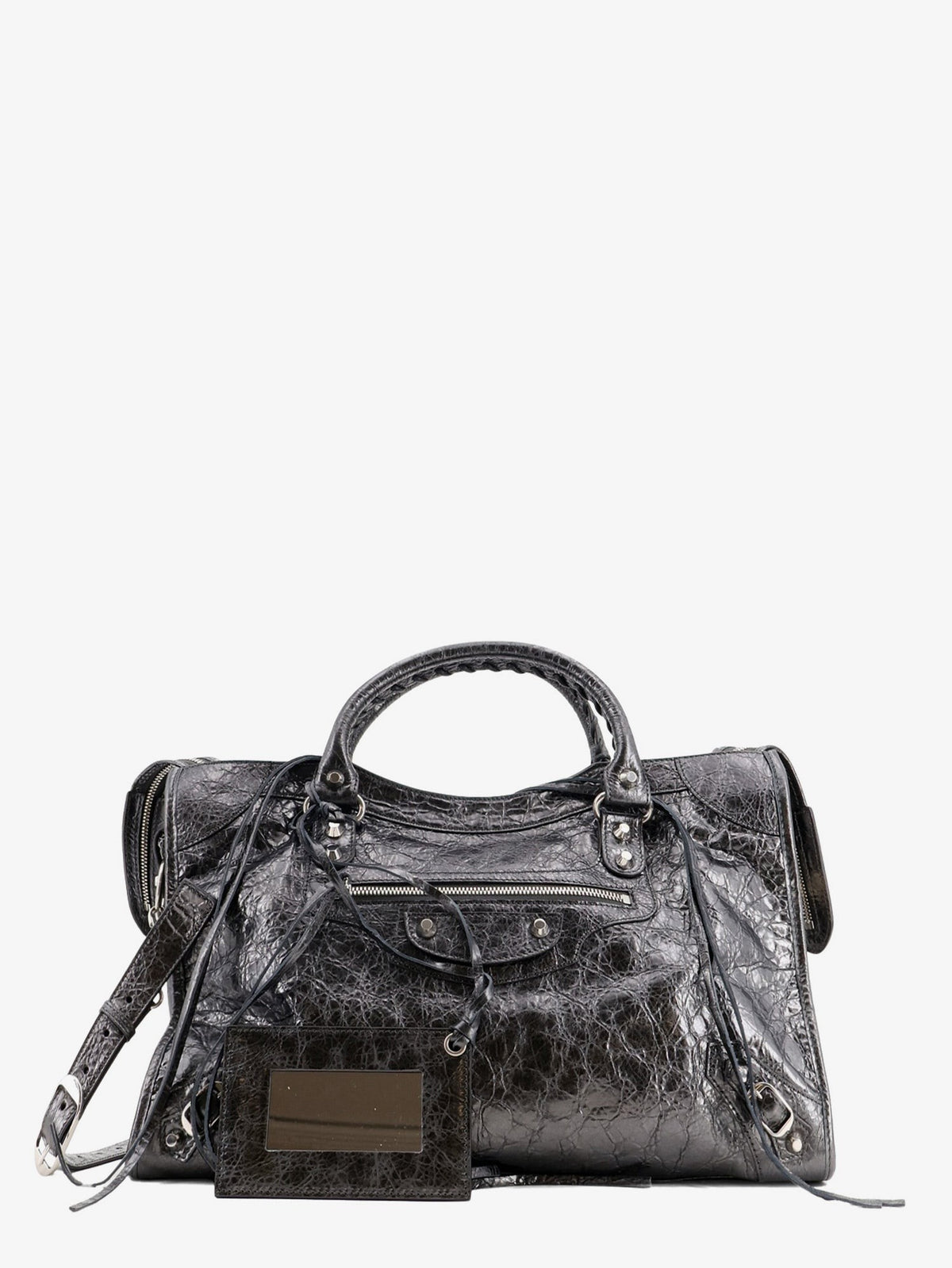 Balenciaga Women's Le City Medium Metallic Leather Handbag Grey