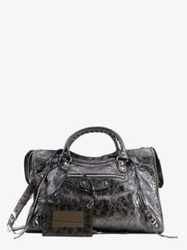 Balenciaga Women's Le City Medium Metallic Leather Handbag Grey