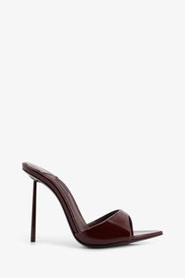 Le Silla women’s Bella brown patent leather mule sandal with slim high heel and open-toe design