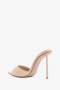 Beige patent leather mule sandal with a slender high heel from le silla womens bella patent leather sandals giza collection