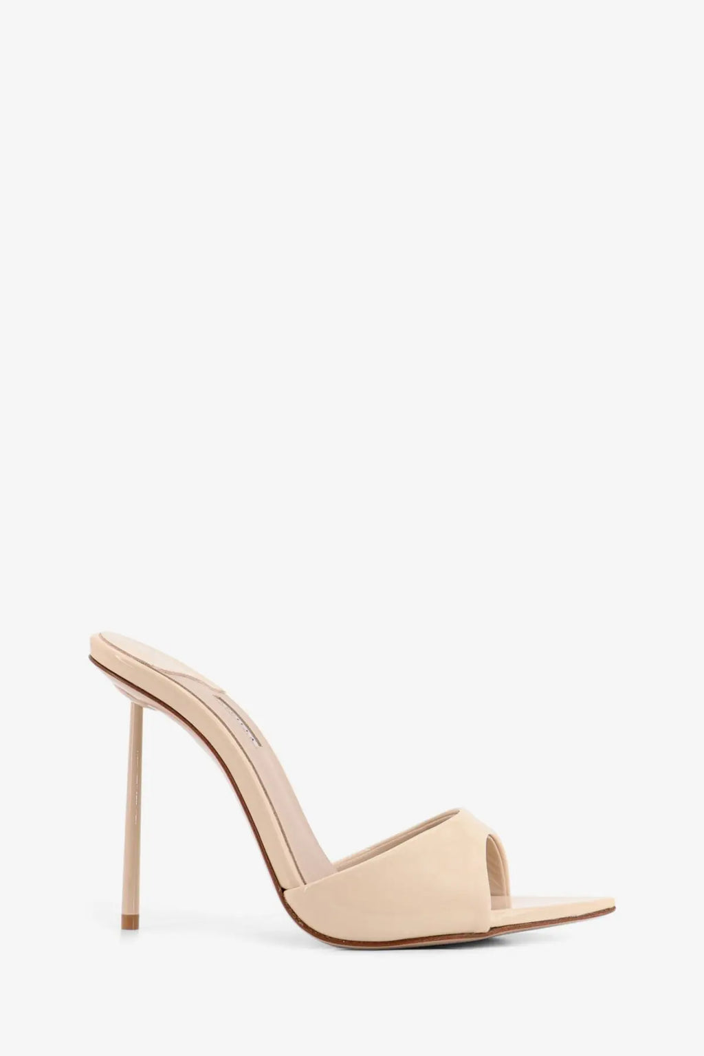 Le silla womens bella patent leather sandals giza beige satin slide on with slender stiletto heel and minimalist design