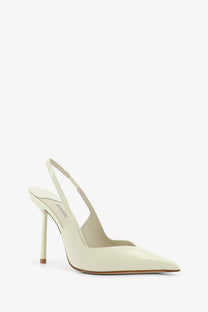 Le silla women’s chanel vivienne cream patent leather slingback pump with slender high heel in mojito color