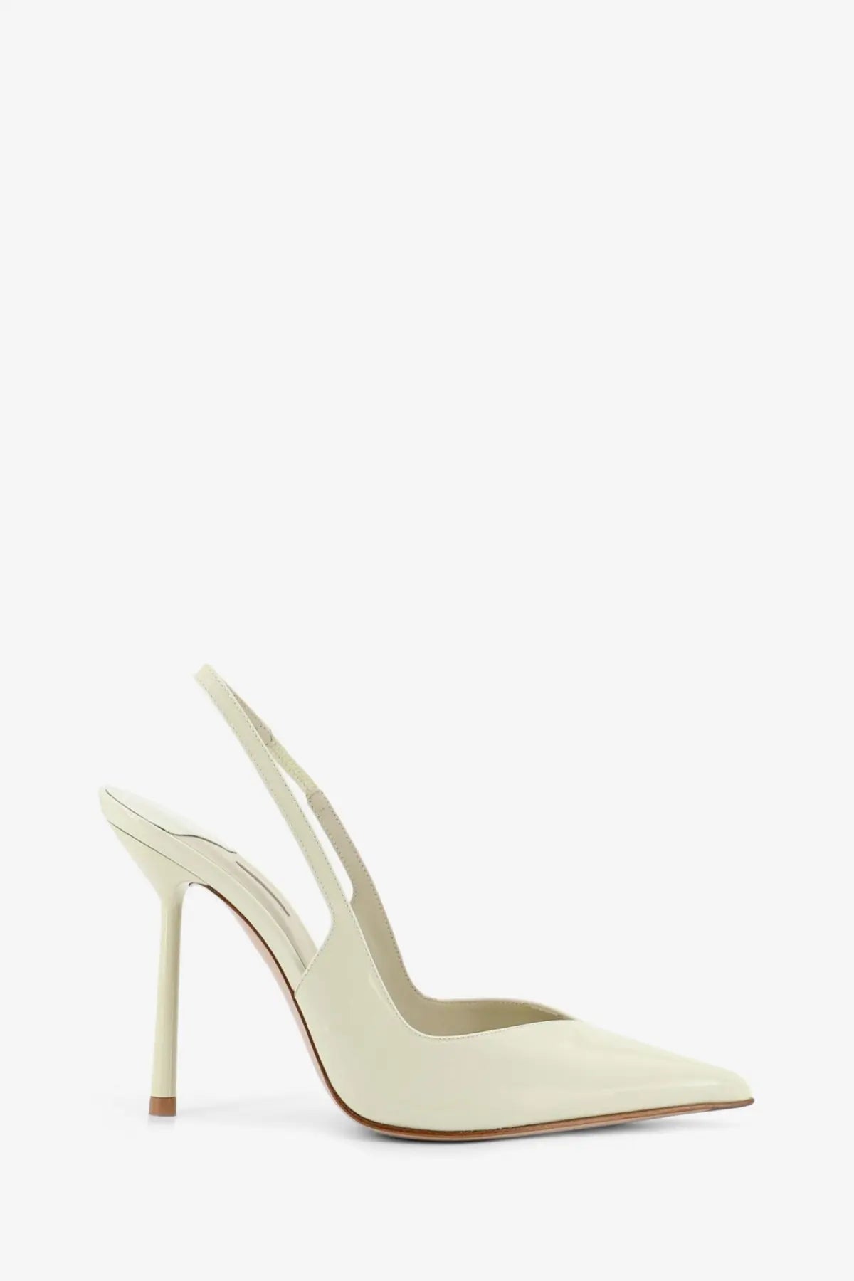 Le Silla women’s Chanel Vivienne patent leather écolleté Mojito cream slingback pump with slender stiletto heel