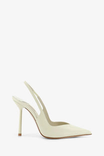 Le Silla women’s Chanel Vivienne patent leather écolleté Mojito cream slingback pump with slender stiletto heel