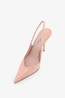 Le Silla women’s blush pink leather slingback pump with pointed toe and slender heel
