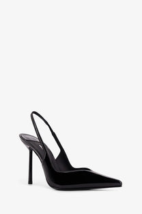 Le silla women’s chanel vivienne black patent leather slingback pump with a slender stiletto heel