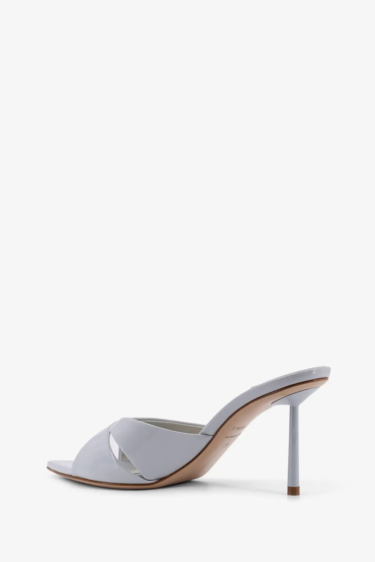 Le Silla women’s gray leather mule sandal with sleek minimalist design and slender high heel from Shirley patent line