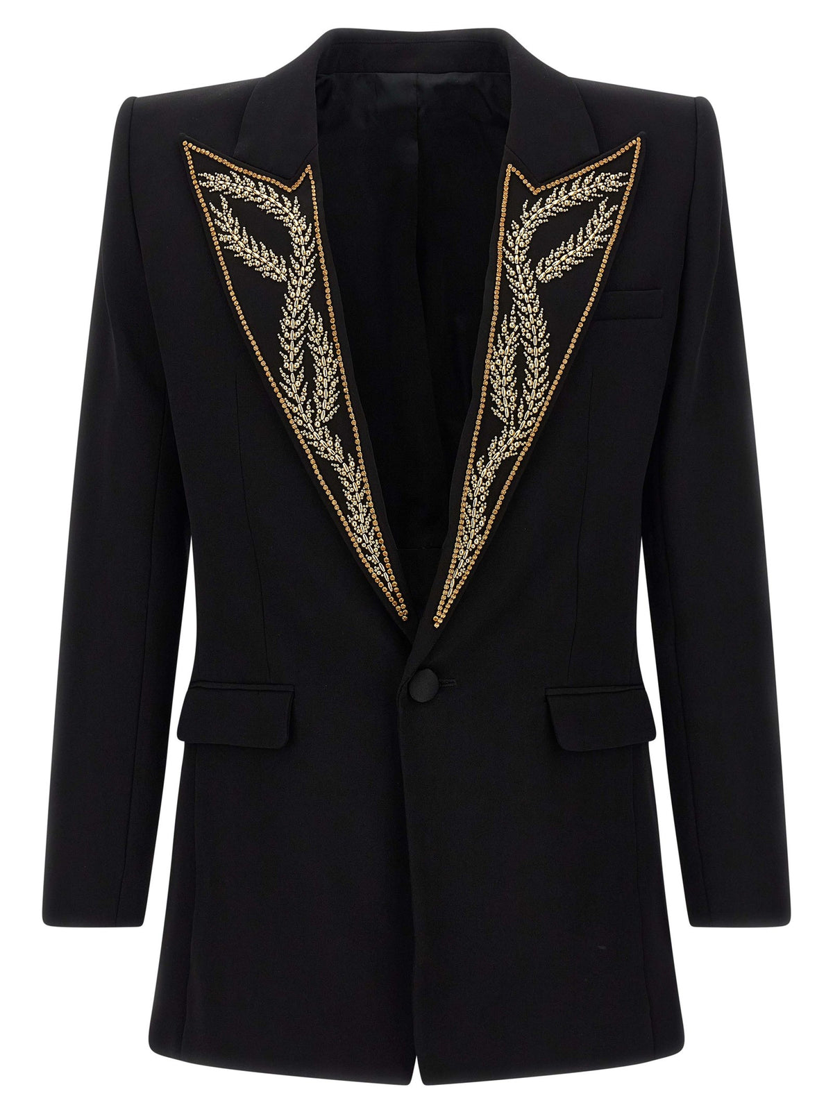 Balmain Leaf Embroidery Blazer Black