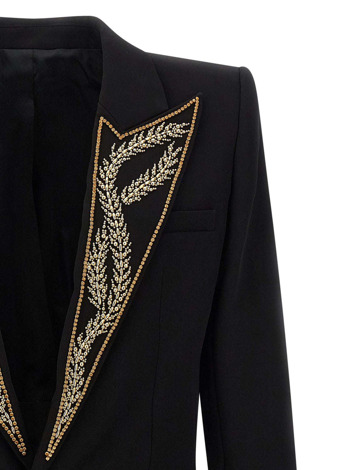 Balmain Leaf Embroidery Blazer Black