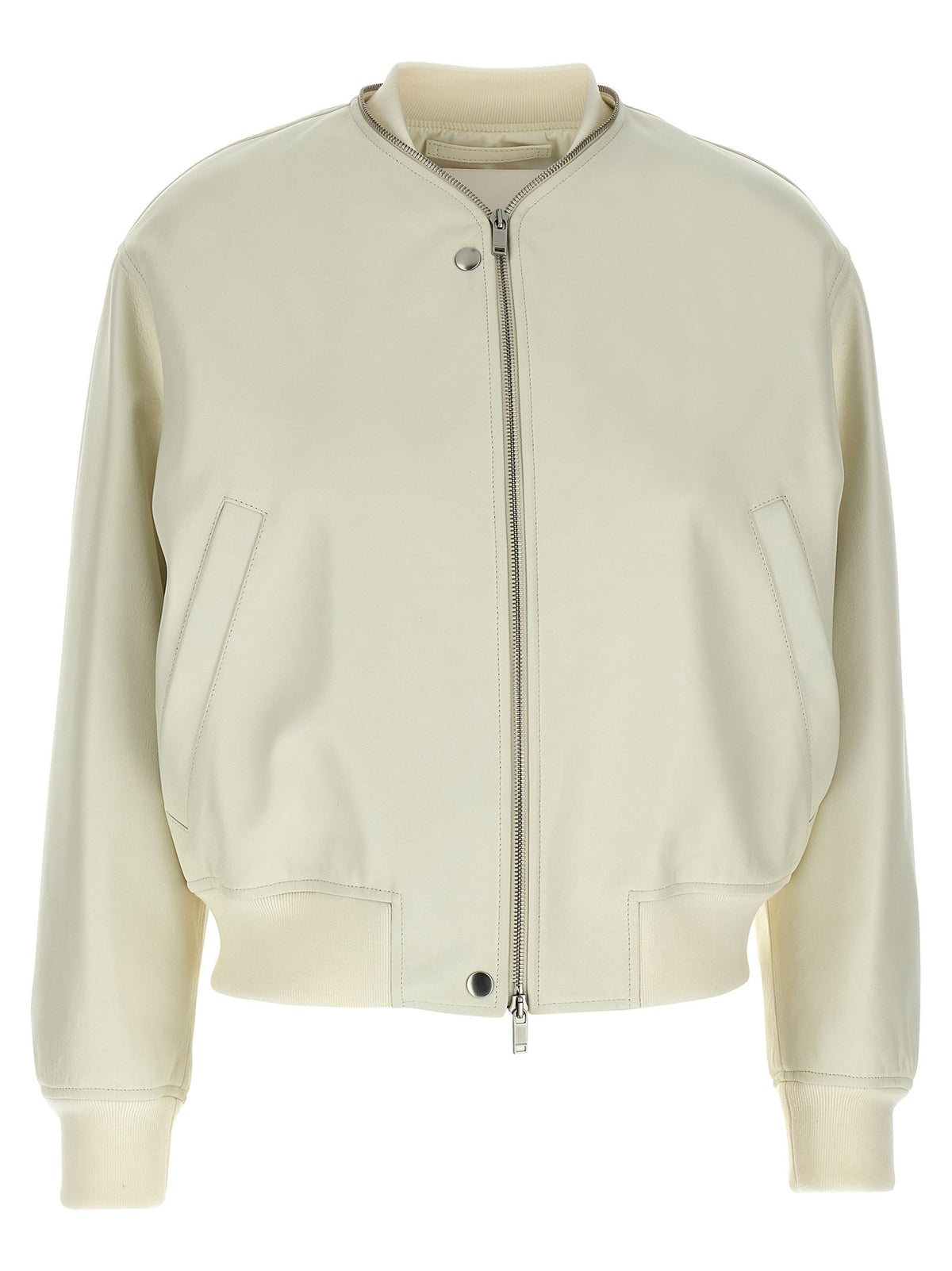 Jil Sander Leather Bomber Jacket White