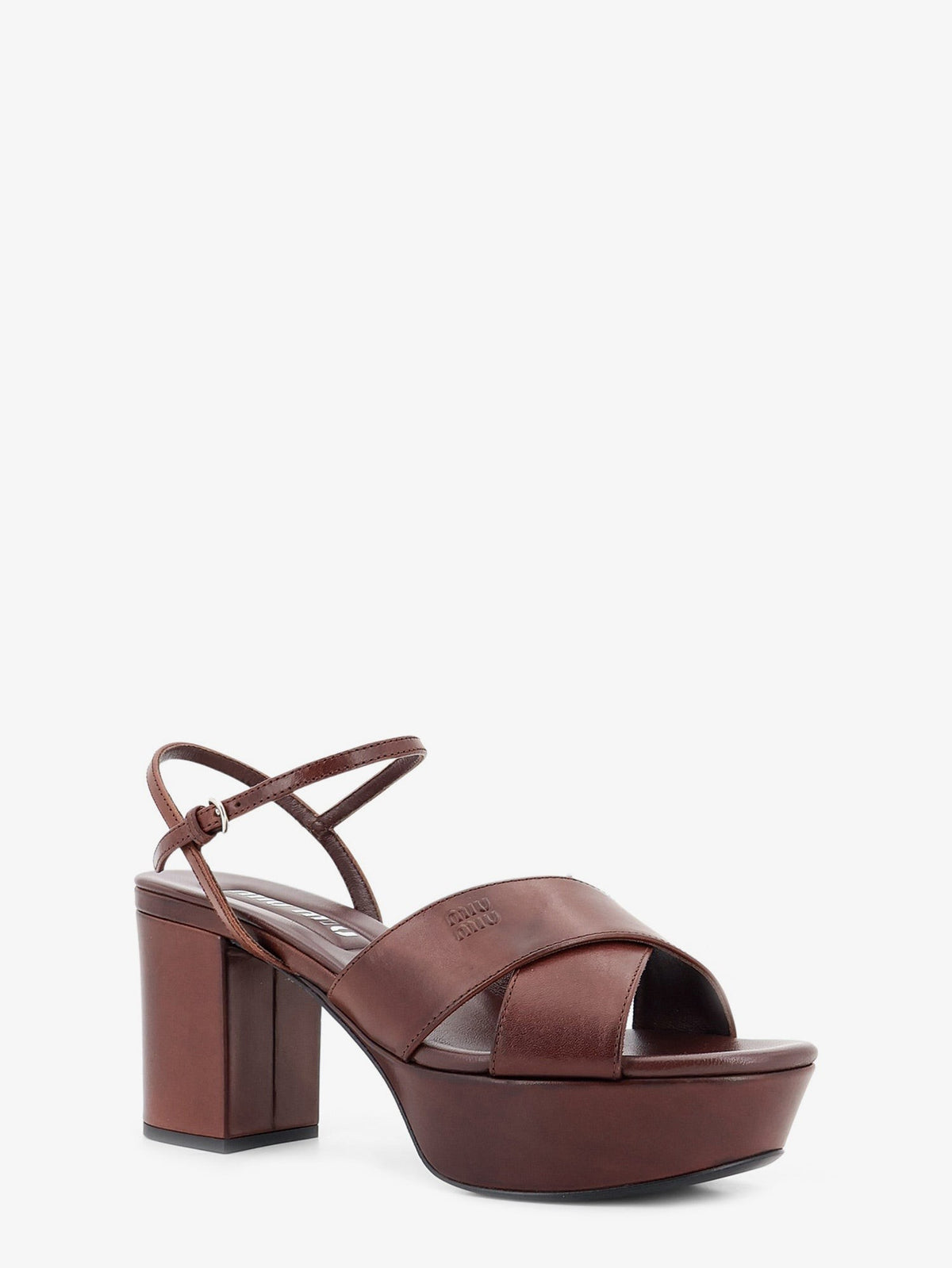 Miu Miu Women's Leather Heeled Sandals Brown, view 2