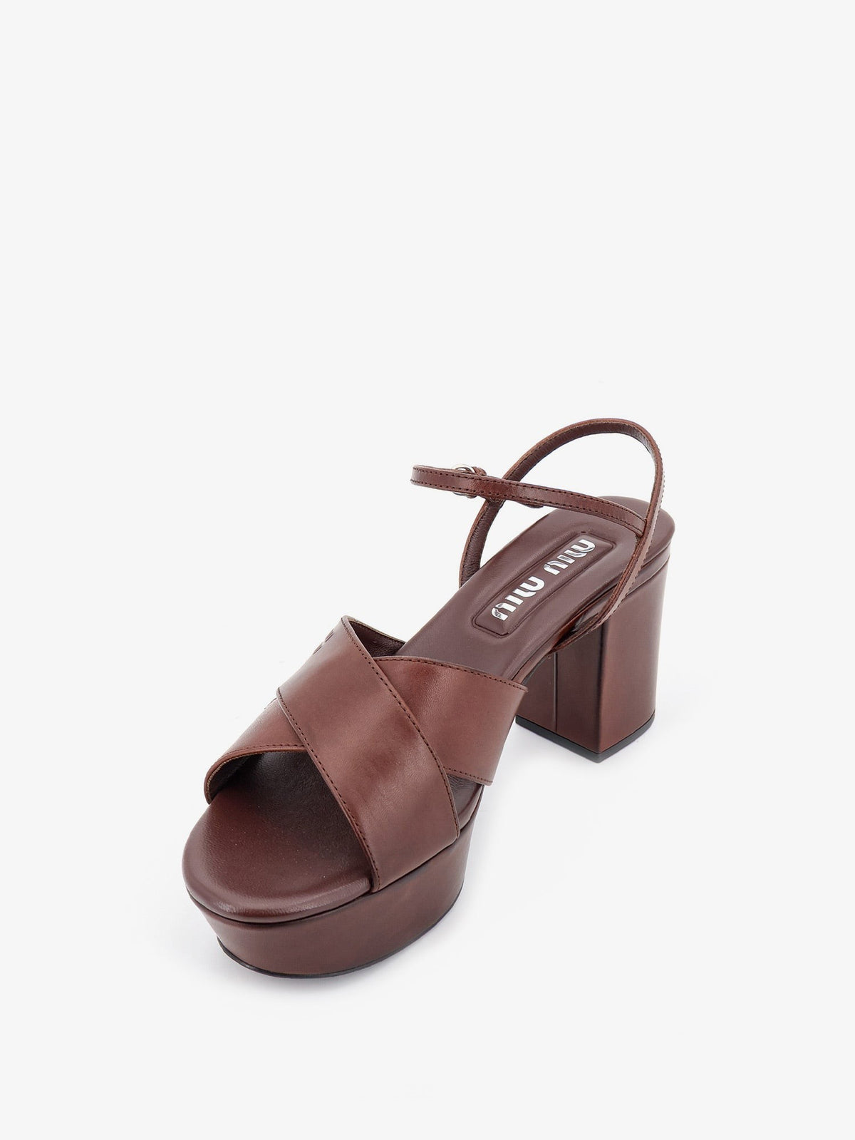 Miu Miu Women's Leather Heeled Sandals Brown, view 4