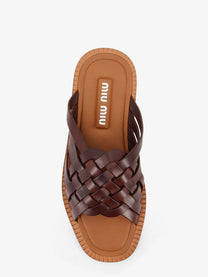 Miu Miu Women's Waxed Leather Sandals Brown