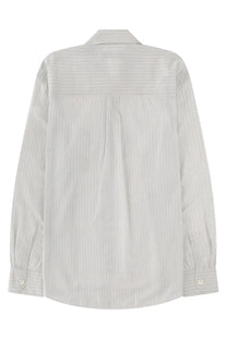 Our Legacy men’s Above Shirt white light gray and white striped long-sleeve button-down with classic collar