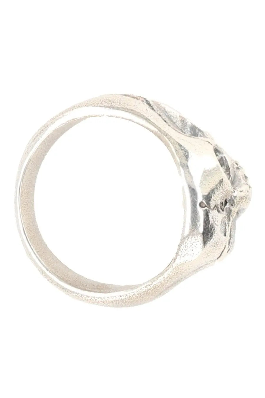 Silver-toned men’s ring by our legacy with a textured sculptural skull design called anello cranium silver