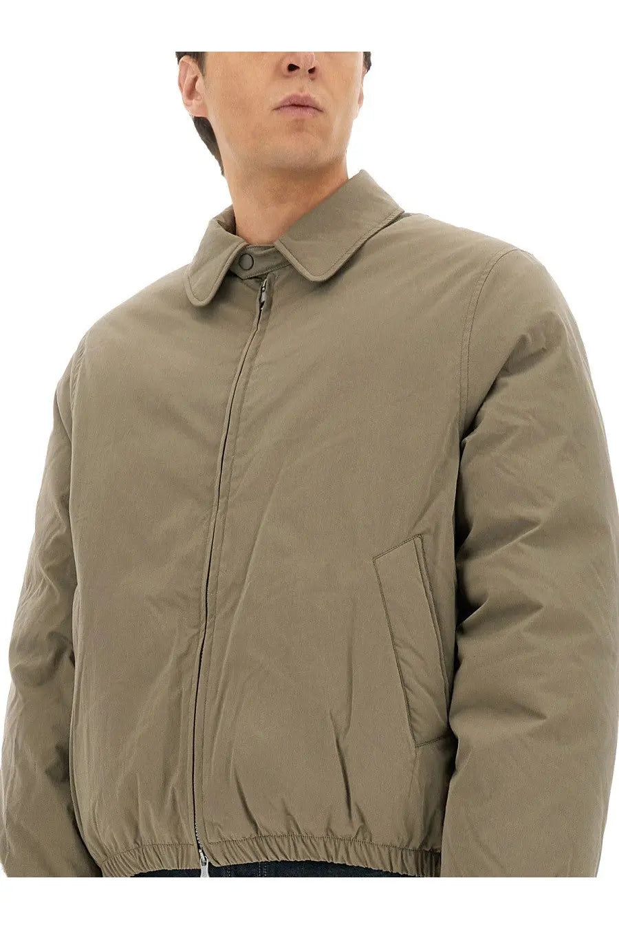 Our legacy men’s avenue smurf jacket green lightweight khaki bomber jacket with collar and front zipper