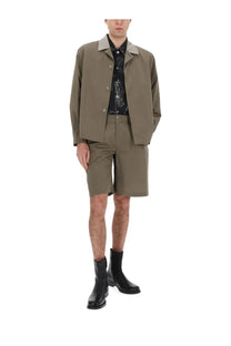 Our legacy men’s blazer jacket pack beige olive-green utility jacket with light gray collar and buttoned front