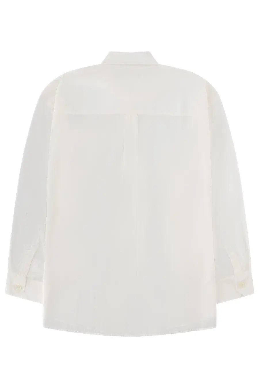 Our Legacy men’s borrowed shirt is a crisp white long-sleeved blouse with a classic collar and front patch pockets