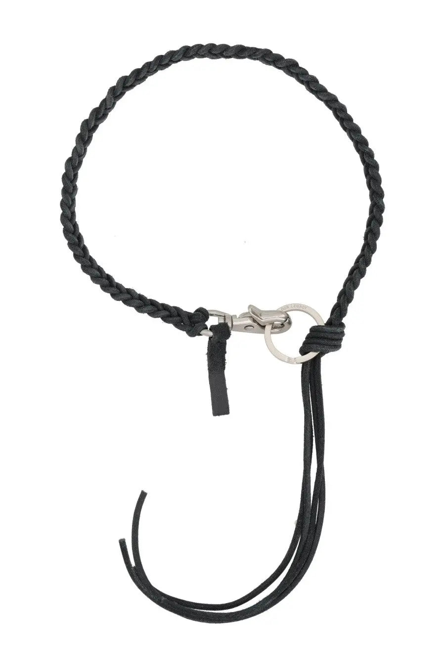 Our Legacy men’s braided ladon necklace black with black braided leather strap and silver-toned metal clasp and key ring