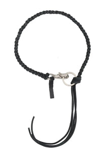 Our Legacy men’s braided ladon necklace black with black braided leather strap and silver-toned metal clasp and key ring
