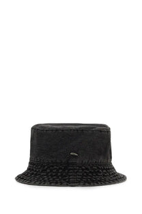 Our legacy men’s bucket hat grey in black denim with textured quilted brim and subtle stitching details