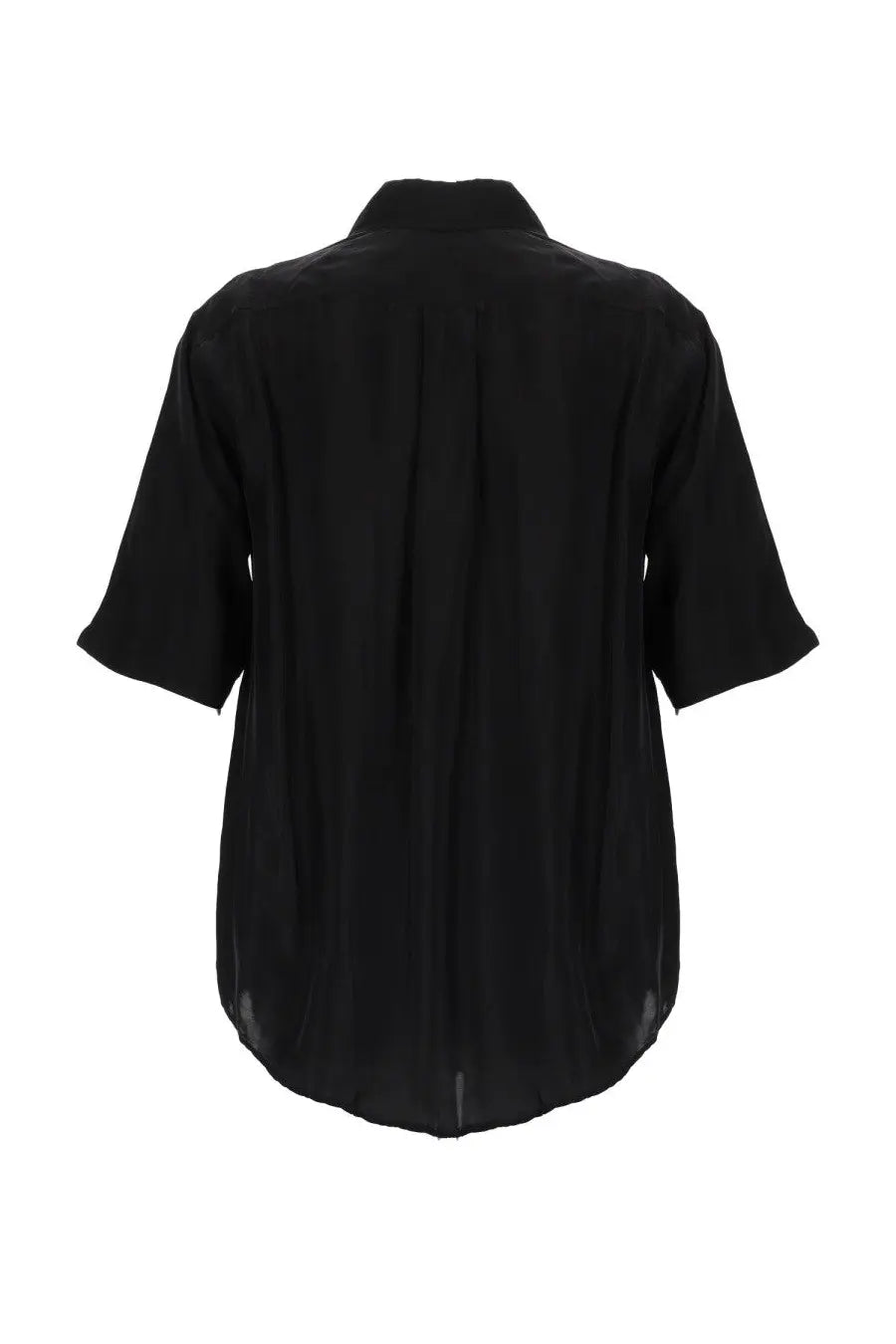 Our Legacy men’s Camicia black cupro short-sleeved shirt with relaxed fit and subtle vertical pleats on the back