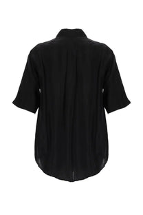 Our Legacy men’s Camicia black cupro short-sleeved shirt with relaxed fit and subtle vertical pleats on the back