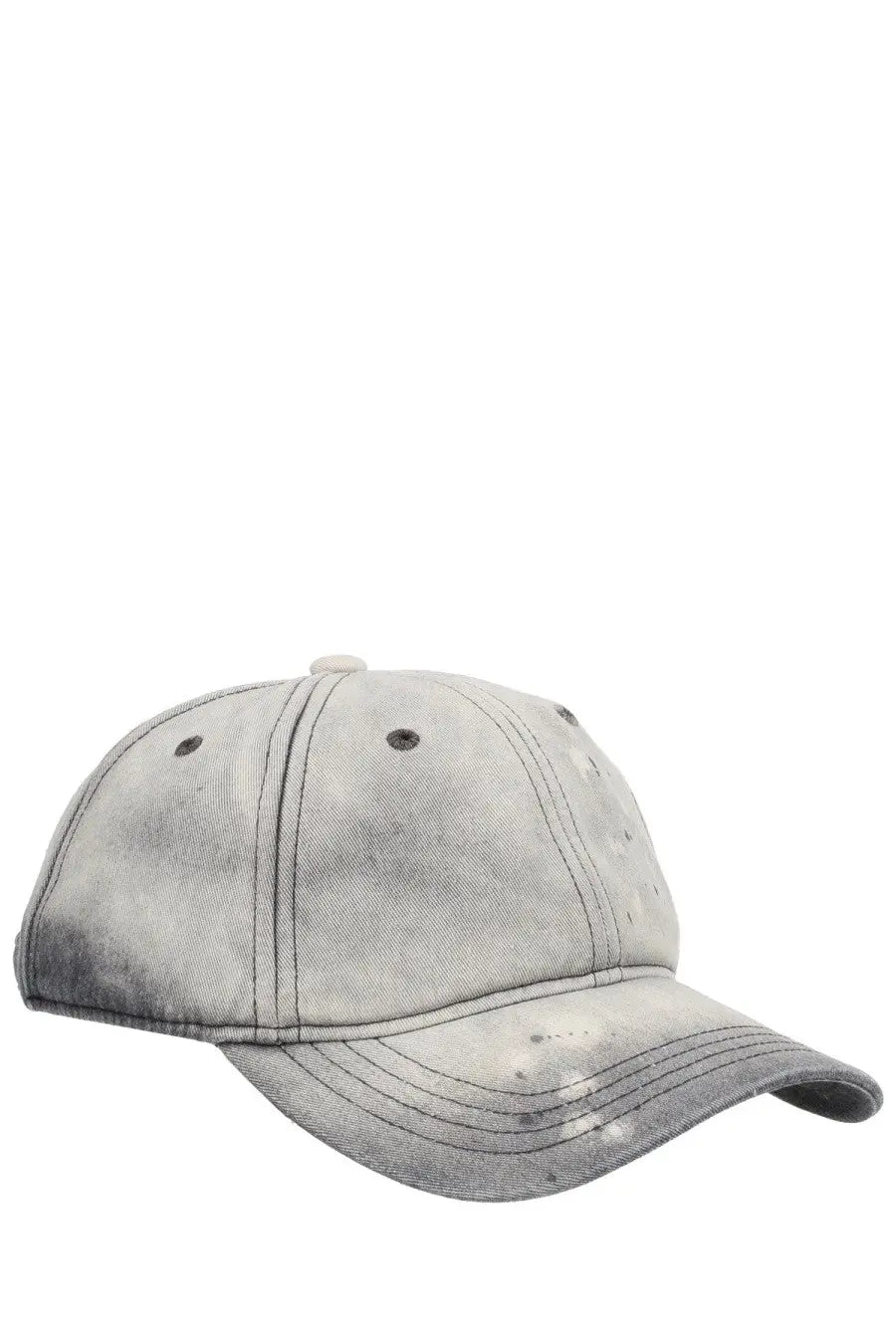 Our Legacy men’s cappello da baseball cap in denim grey with faded grey denim and distressed stitching detail