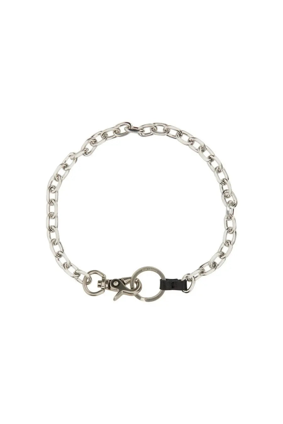Our Legacy men’s Collana Catena Ladon silver chain bracelet with sleek interlocking links and black leather accent