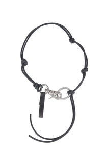 Our legacy men’s collana ladon black keychain with black leather cord silver-toned metal clasp and small strap attachment