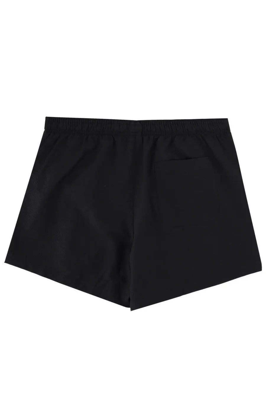 Black athletic shorts with an elastic waistband and a single rear pocket.