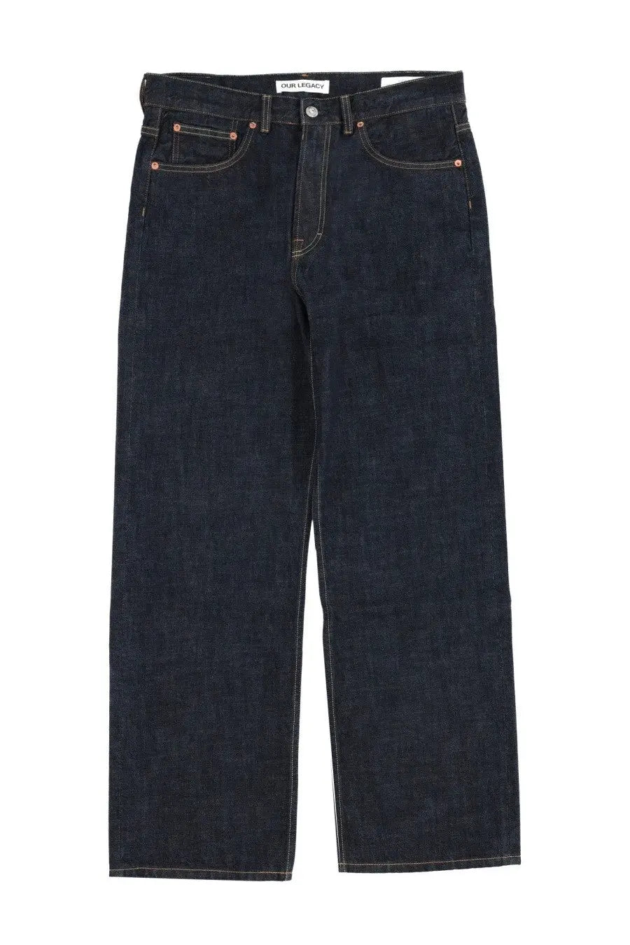Our Legacy men’s dark indigo denim jeans with copper hardware and a straight-leg cut