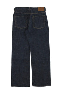 Our Legacy men’s jeans third cut blue dark indigo denim with straight-leg cut and contrasting light stitching