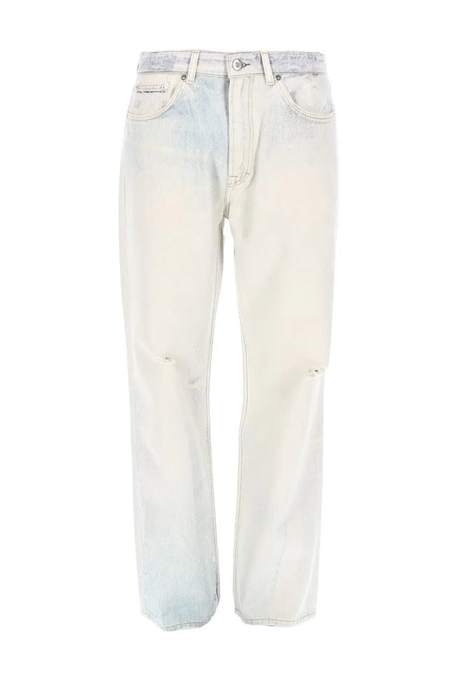 Our legacy men’s jeans third cut blue light-wash denim with two-tone fading and subtle knee distressing