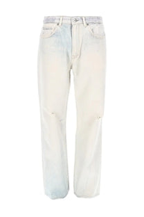 Our legacy men’s jeans third cut blue light-wash denim with two-tone fading and subtle knee distressing