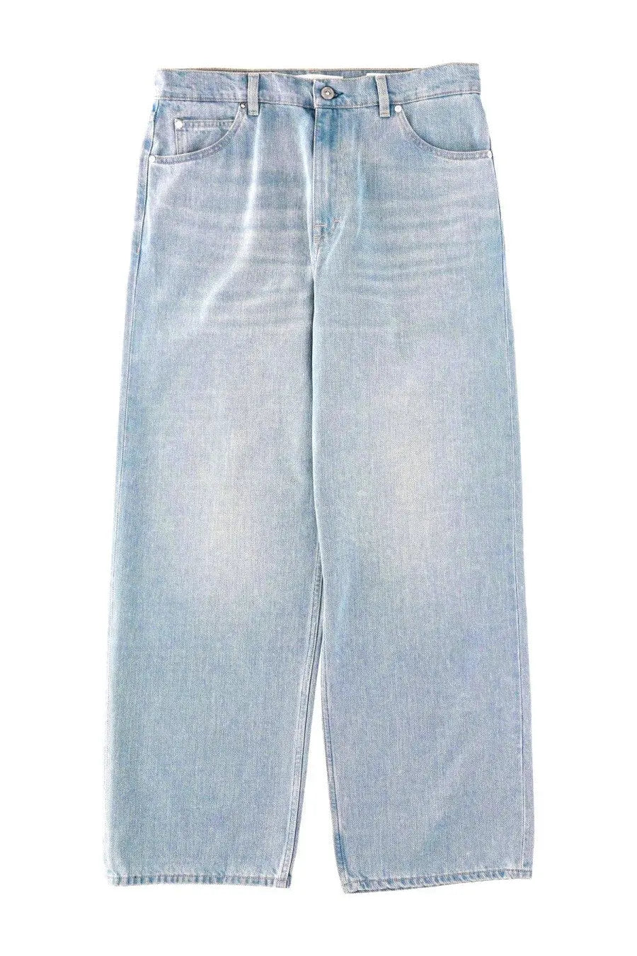 Our Legacy men’s jeans vast cut blue light-wash denim with relaxed wide-leg cut and classic five-pocket design