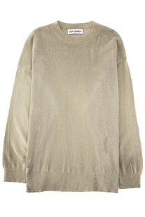 Beige oversized knit sweater with distressed rips at cuffs and hem our legacy men’s maglia slant knit beige