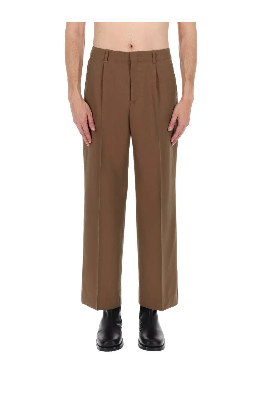 Our Legacy men’s pantalone sartoriale con pieghe brown pleated trousers with a straight-leg cut in cotton blend