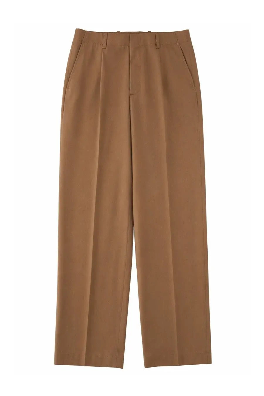 Our Legacy men’s brown pantalone sartoriale con pieghe tan high-waisted trousers with pleated front and straight leg cut