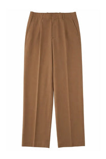 Our Legacy men’s brown pantalone sartoriale con pieghe tan high-waisted trousers with pleated front and straight leg cut