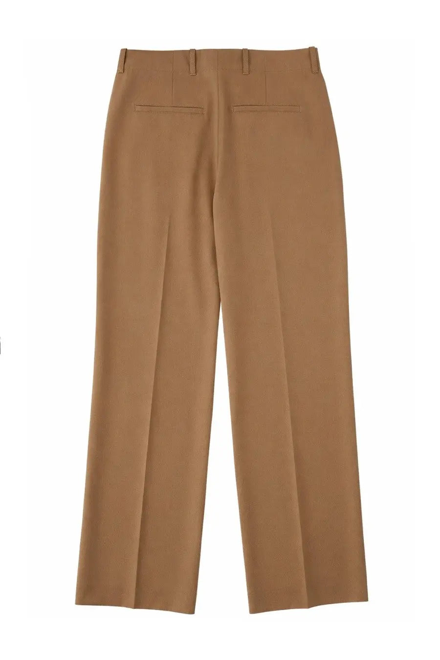 Back view of our legacy men’s pantalone sartoriale con pieghe brown tan tailored wide-leg trousers with two pockets