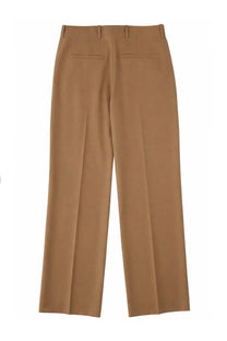 Back view of our legacy men’s pantalone sartoriale con pieghe brown tan tailored wide-leg trousers with two pockets