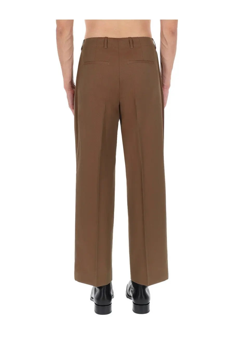 Our Legacy men’s brown pantalone sartoriale con pieghe wide-leg trousers with tailored fit and subtle front pleats
