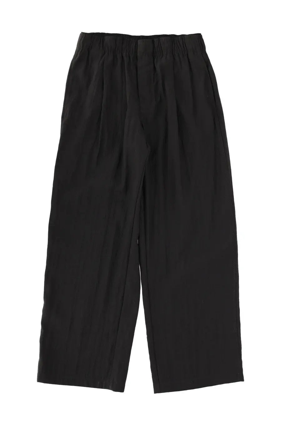Our Legacy men’s pantaloni leisure black wide-leg trousers with elastic waistband and relaxed flowing silhouette