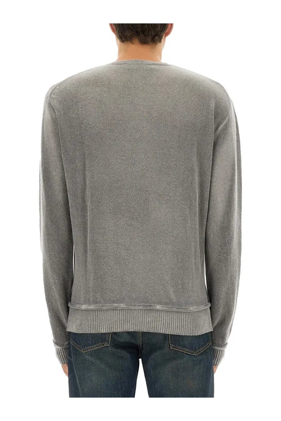 Gray textured knit sweater with ribbed cuffs and hem from our legacy mens parallel mesh grey collection