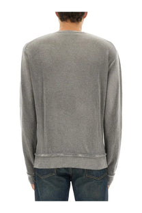 Gray textured knit sweater with ribbed cuffs and hem from our legacy mens parallel mesh grey collection